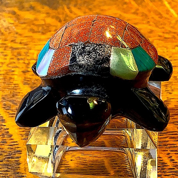 TURTLE BLACK OBSIDIAN CARVED CRYSTAL GOLDEN SANDSTONE MULTIPLE - Picture 7 of 11